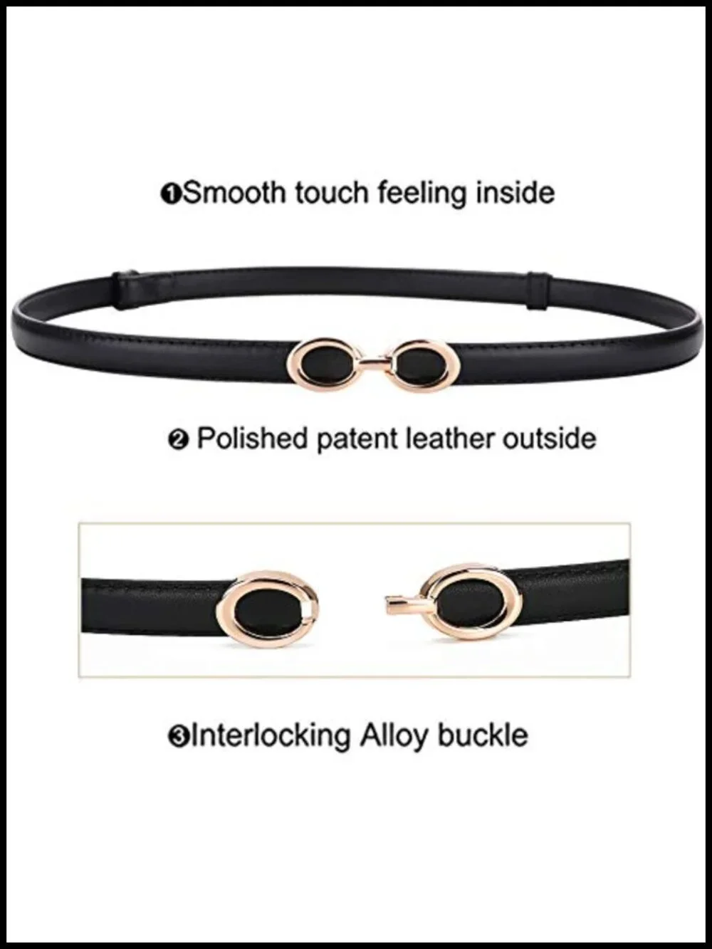 Women's Leather Skinny Belt Adjustable Thin Waist Belt Gold Buckle